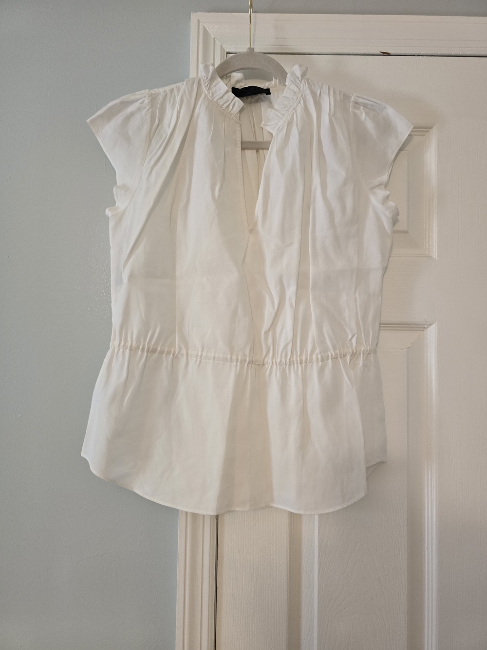 Derek Lam White Ruffled Collar Cap-Sleeve Blouse
